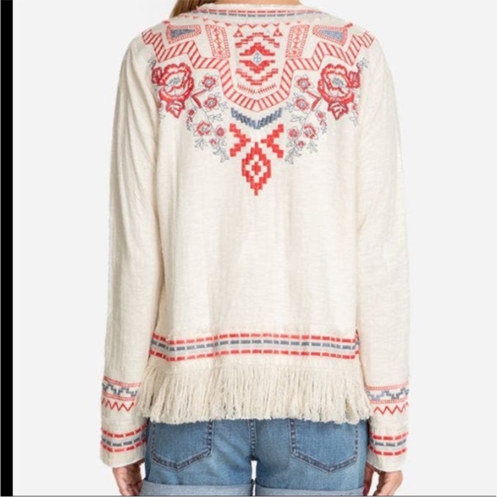 JOHNNY WAS Yatzil Embroidered Fringe Jacket in Vanilla Size L - Picture 2 of 14
